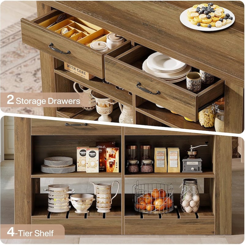 55" Wooden Farmhouse Kitchen Island Bar Table with Drawers and Shelf - 55.12" W x 27.5" D x 35.43" H