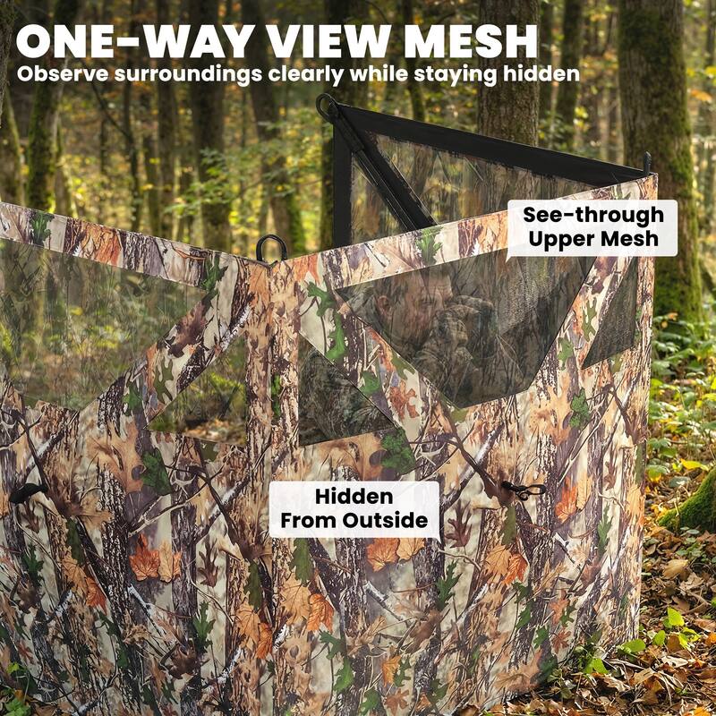 Outsunny Hunting Blind with One-Way View Mesh, 3-Panel Blind See Through with Wind Screen, 3 Storage Pockets