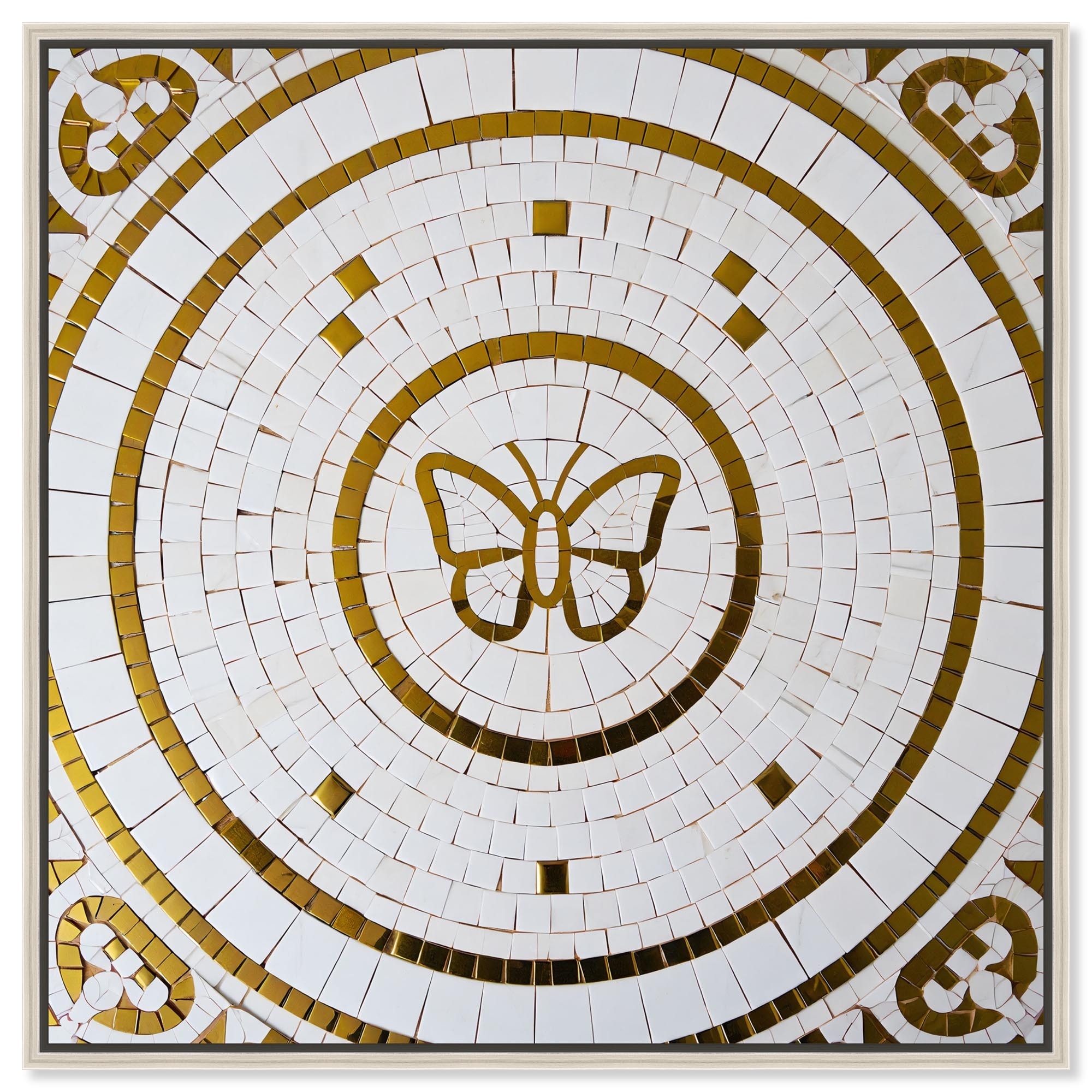 Gold Butterfly Mosaic Gold Art Framed Canvas Print by Art Remedy