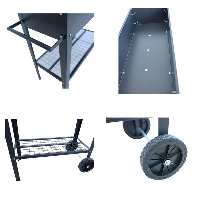 Mobile Metal Raised Garden Bed Cart,Elevated Tall Planter Box w/Wheels