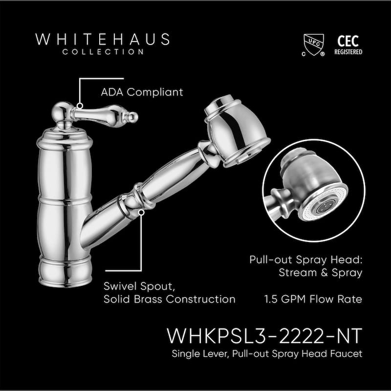 Whitehaus Vintage III Plus 1.5 GPM Single Hole Pull Out Kitchen Sink