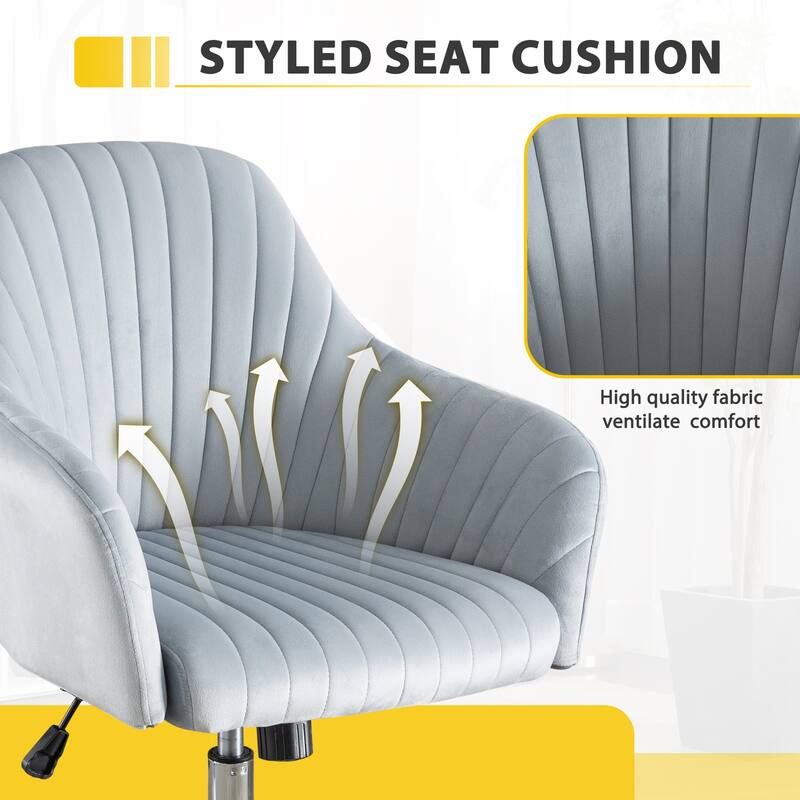 Modern Velvet Accent Chair with Adjustable Height and Rolling Casters