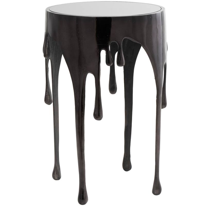 Aluminum Metal Abstract Drip Accent Table with Melting Design and Shaded Glass Top - Roche River Decor
