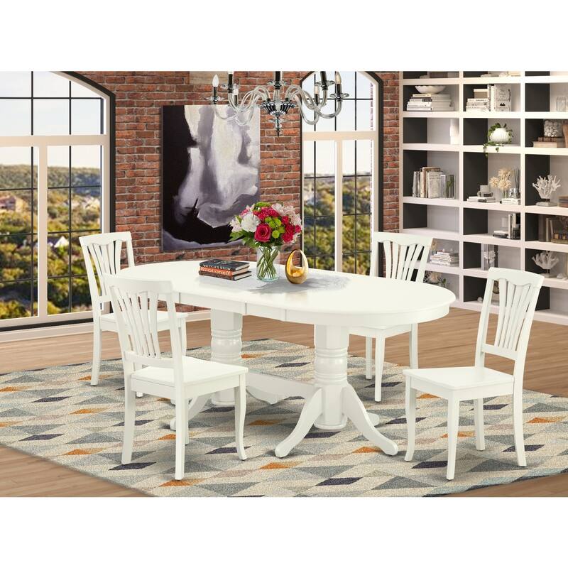 5-Piece Kitchen Dining Set - Table with Butterfly Leaf & 4 Chairs - Linen White - 76