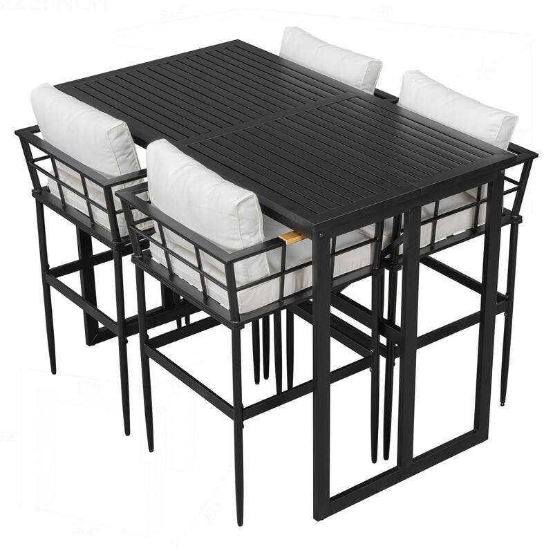 Outstanding Iron Outdoor Dining Set with Acacia Armrests