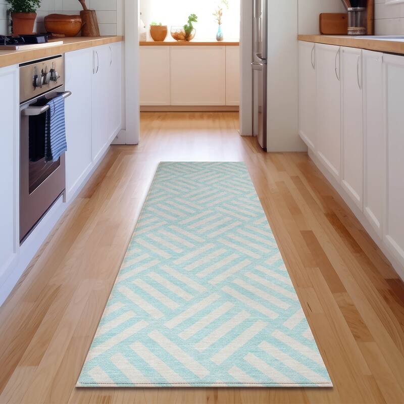 Premium Washable Super Soft Contemporary Mosaic Mayfield Rug - Aqua - 2' 3" x 7' 6" - Runner