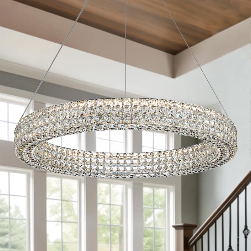 Modern Dimmable LED Crystal Drum Chandelier Glam Ring Lights - 1 Tier-31.5"