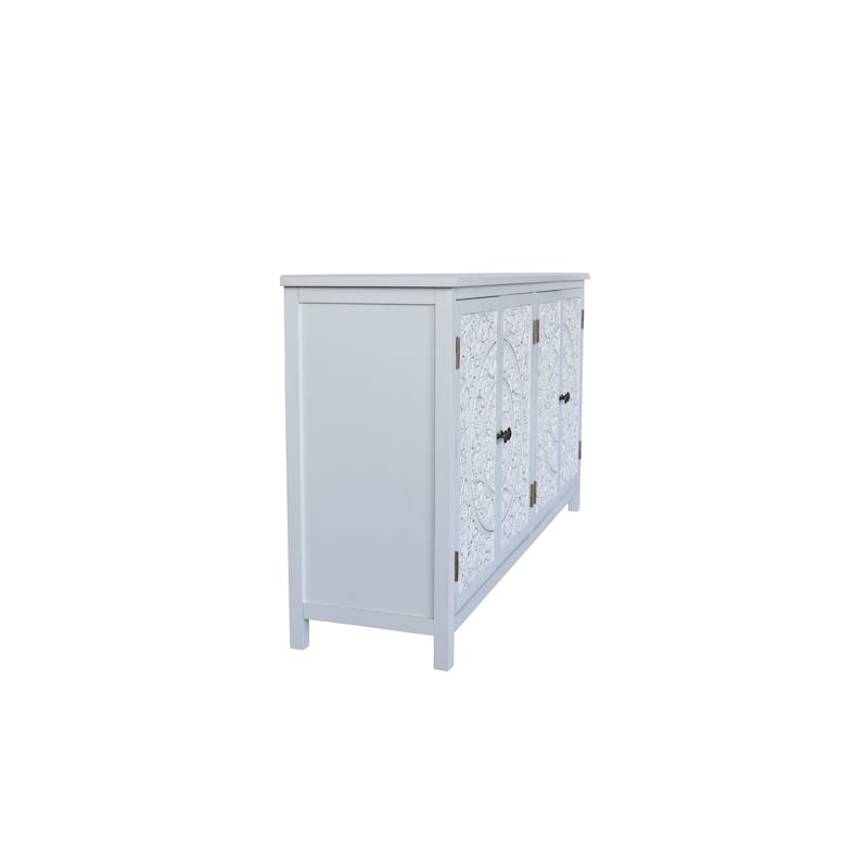 60"White Accent Cabinet with 4 Doors, Rustic Wood Sideboard Pantry Cabinet - Versatile Buffet Cabinet with Storage