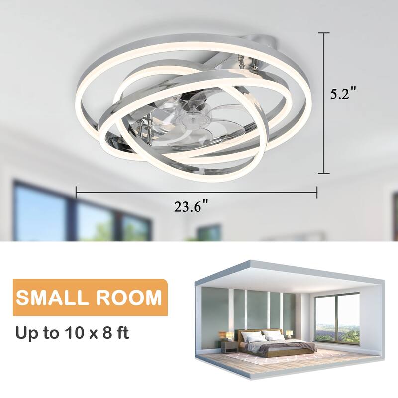24" Adjustable Light Kit Flush Mount Ceiling Fan, 3 Color Tone CCT dimmable 6 Fan Speed, Remote & App Control for Bedroom
