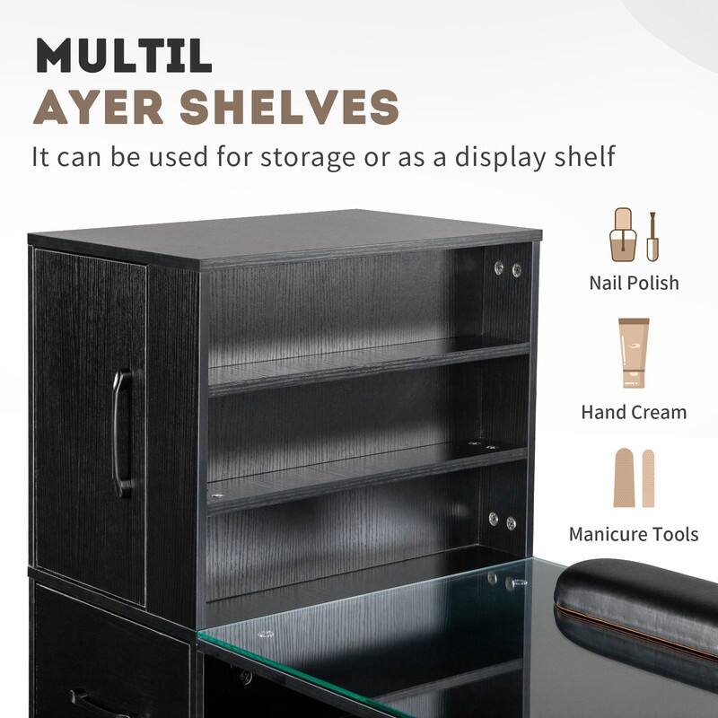 Embossed Particle Board Tempered Glass 55" W Manicure Table