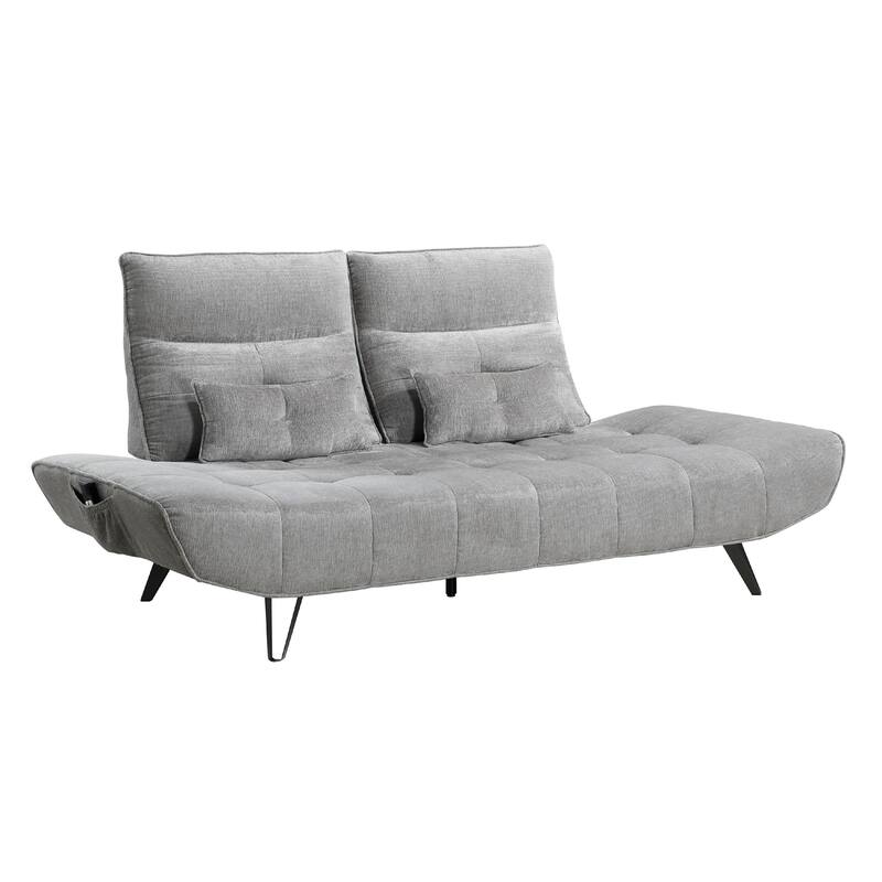 Kyan Adjustable Depth Power Reclining Sofa, 2 Pillows, Gray Chenille
