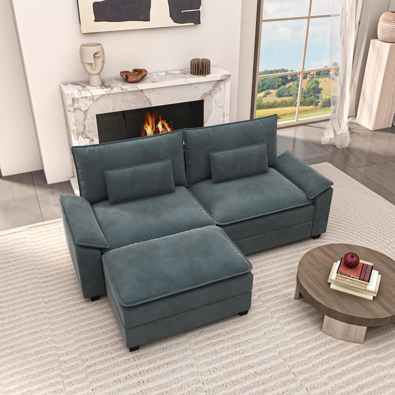 Kullavik Cloud Chenille L-Shaped Sofa, Modular Sectional Sofa with Ottoman, Throw Pillows and Double Layered Cushion - 3pcs-Grey