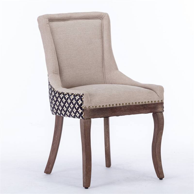 Set of 2 Patterned Upholstered Kitchen Dining Chairs with Wood Legs