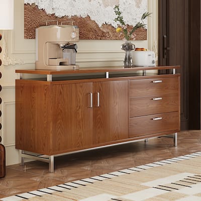 59'' Sideboard Buffet Cabinet With Metal Legs, 3 Wood Drawers And 2-Door Storage Cabinet