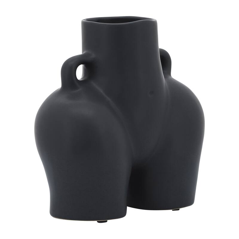 Sagebrook Home Unique Sculptural Vase, Ceramic Art Piece for Contemporary Spaces, Perfect Statement Decor for Your Home - Black - 8" x 4" x 7"