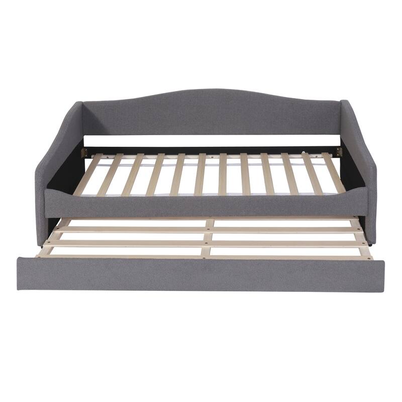 Teddy Fleece Twin Size Upholstered Daybed with Light and Trundle
