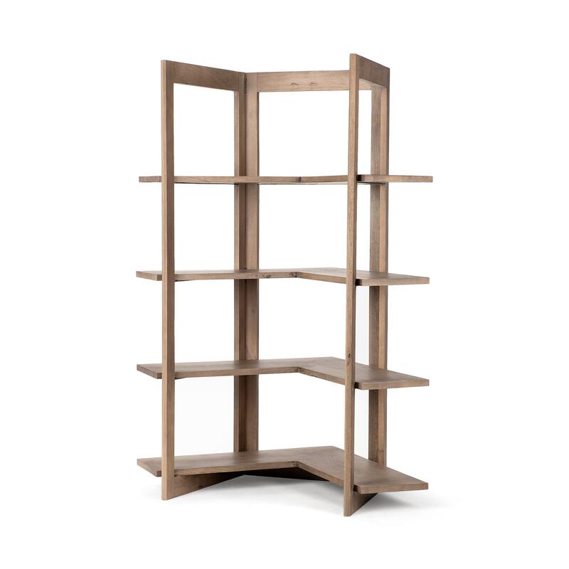 Turnbull I Light Brown Wood Four Shelf Corner Shelving Unit - 57.0L x 35.0W x 72.0H