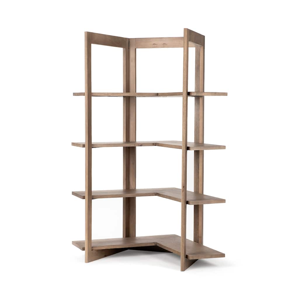 Turnbull I Light Brown Wood Four Shelf Corner Shelving Unit - 57.0L x 35.0W x 72.0H