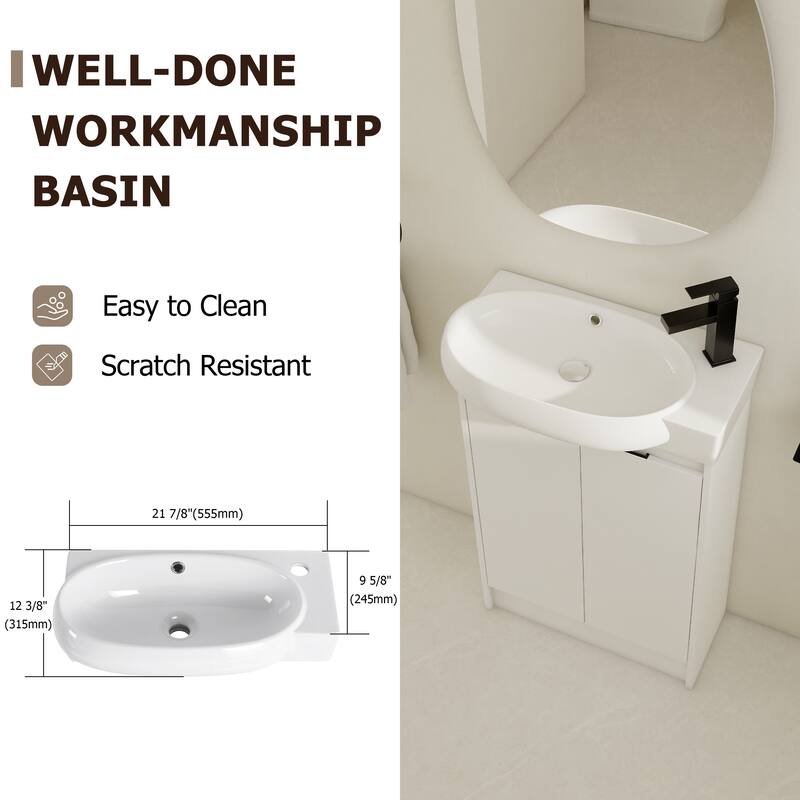 Compact Bathroom Vanity with Sink, Oval Single Ceramic Sink Bathroom Cabinet for Small Bathroom