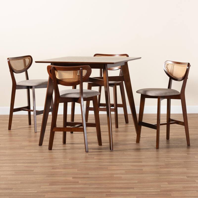 Dannell Mid-Century Modern Fabric and Wood 5-Piece Pub Set