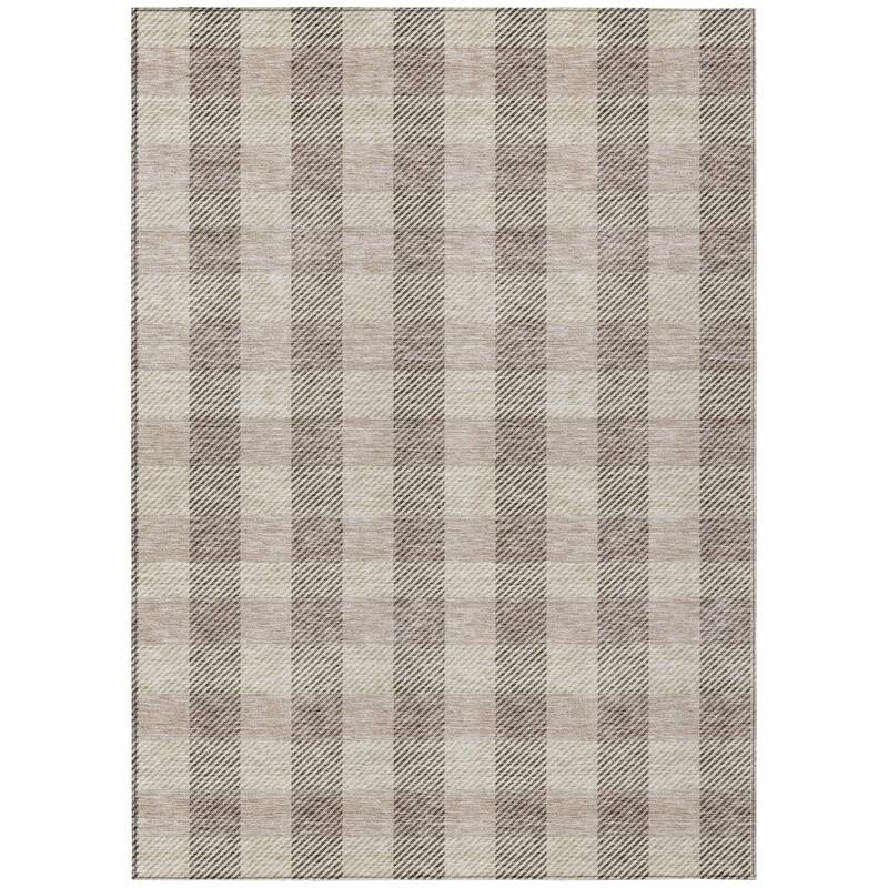 HomeRoots Plaid Transitional Rectangle Outdoor Rug