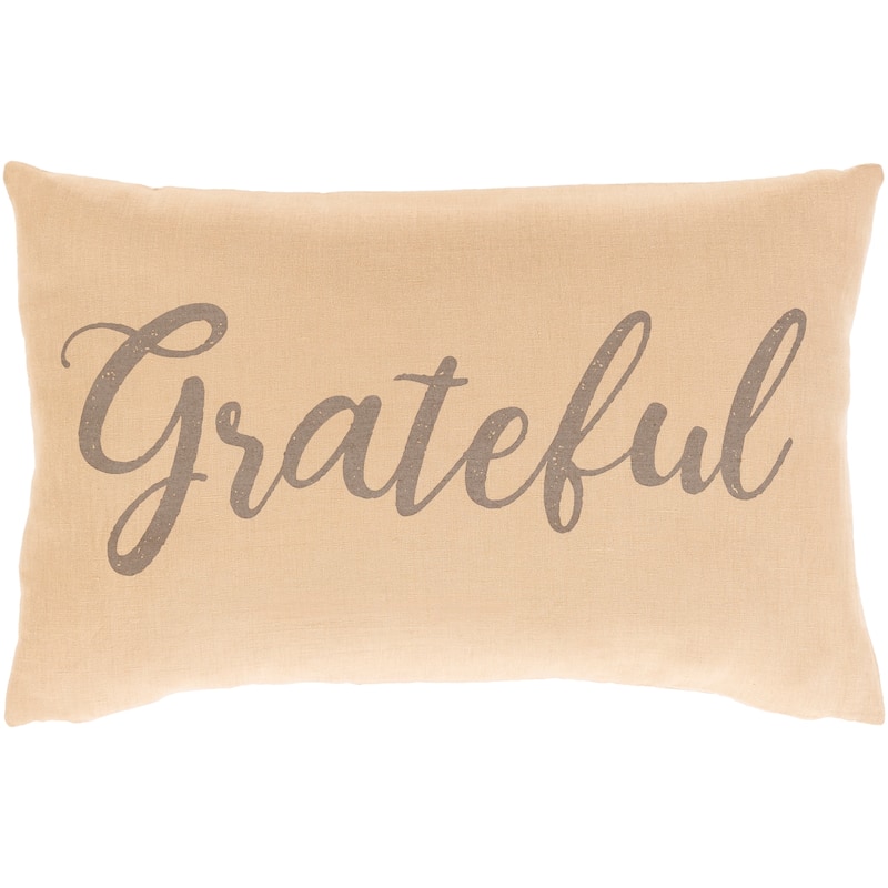 Porch & Den Vernonia Linen "Grateful" Lumbar Throw Pillow Cover - Brown