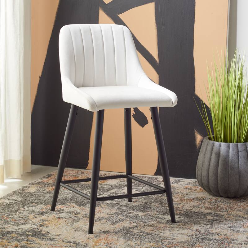 SAFAVIEH Gusta 24-inch Counter Stool - 24" x 18.5" x 36" - 24Wx19Dx26H - Ivory/Black