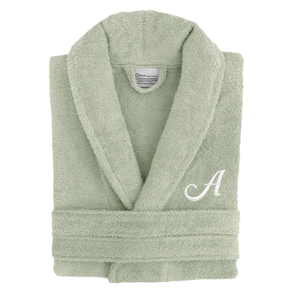 Authentic Hotel Spa Unisex Turkish Cotton Terry Cloth Bath Robe with single letter White Script Monogram