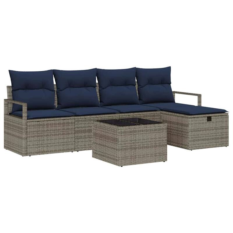 vidaXL 5/6 Garden Sofa Set with Cushions Black/Brown/Grey Poly Rattan - 90.6 x 46.1 x 27.2