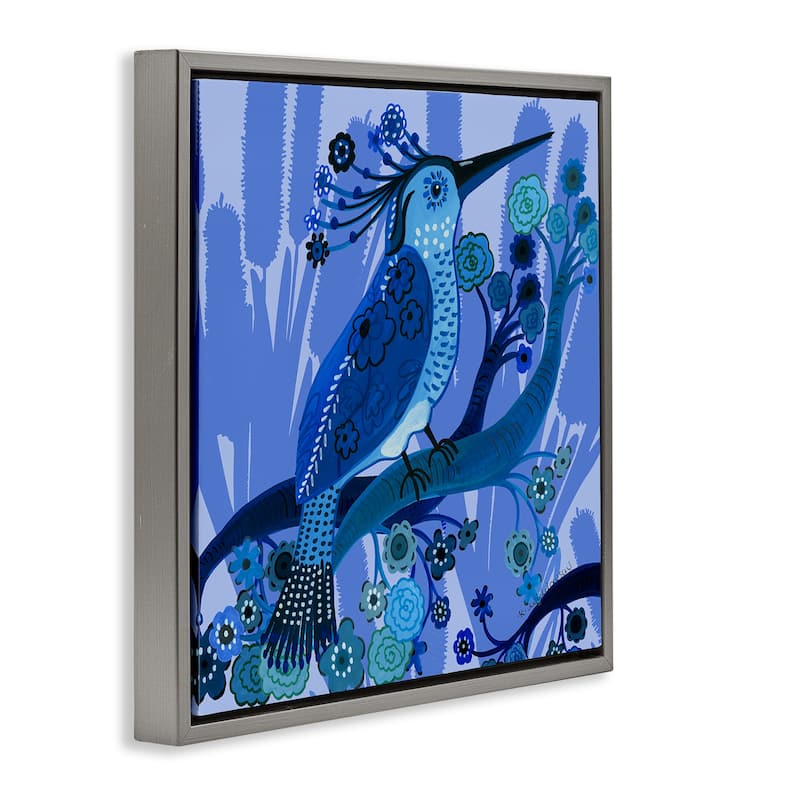Stupell Folk Style Blue Bird Framed Floater Canvas Wall Art Design By Kay Widdowson