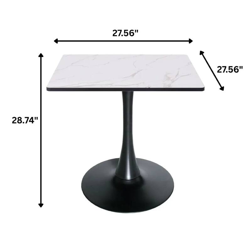 Bristol Square Dining Table with Marble White MDF Top and Black Steel Pedestal Base