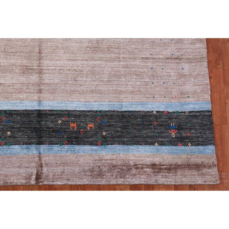 Gabbeh Indian Area Rug Handmade Brown Wool Carpet - 6'8" x 9'7"