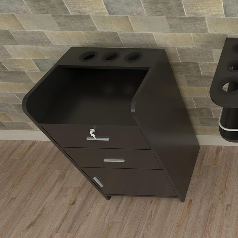 P2 Particle Board 2 Drawers 1 Door 3 Air Ducts Salon Cabinet Black - N/A