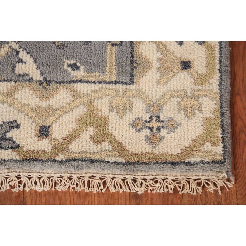 Transitional Gray Oushak Indian Runner Rug Hand-Knotted Wool Carpet - 2'6" x 9'10"