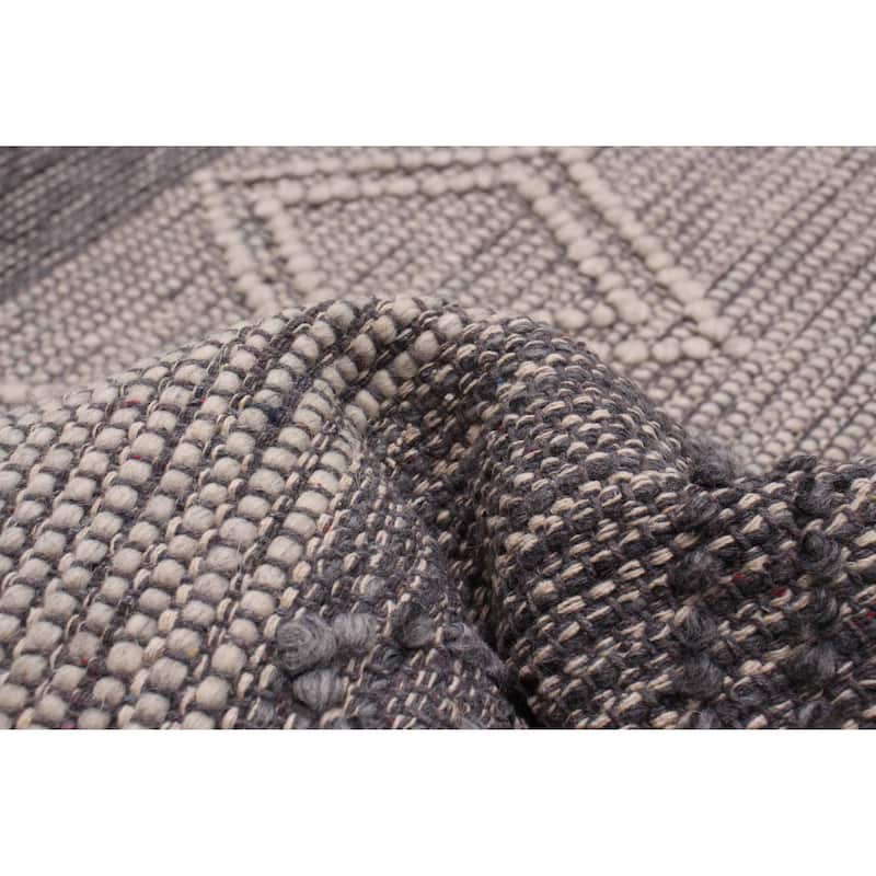 ECARPETGALLERY Braid weave Sienna Grey Wool Rug - 6'1 x 8'11