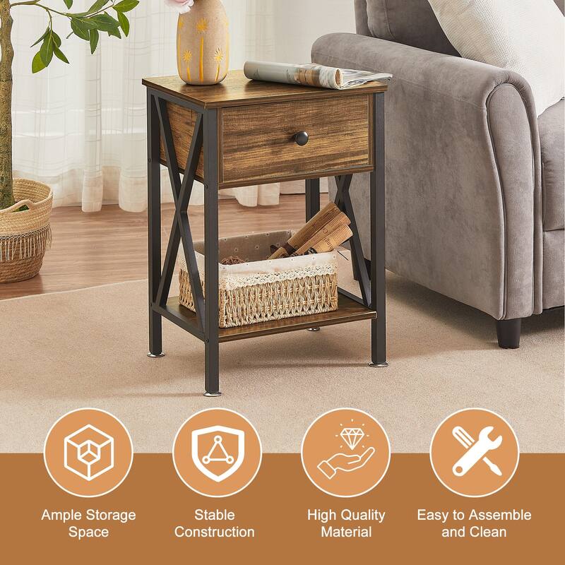 Javlergo Set of 2 Nightstand with 1 Drawer and Storage Shelf, End Table Bedside Table for Bedroom Living room Office