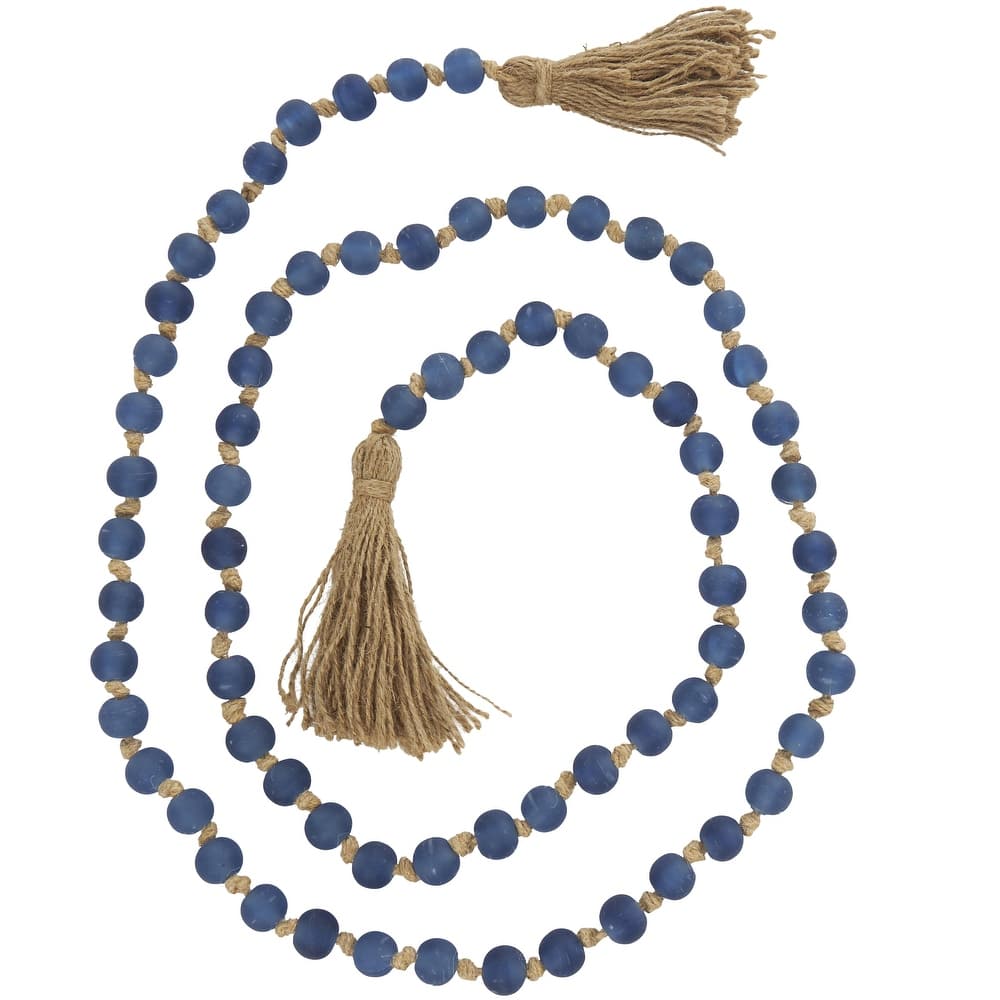 Glass Handmade Round Long Frosted Beaded Garland with Tassel with Knotted Brown Jute - Various Colors - Roche River Decor