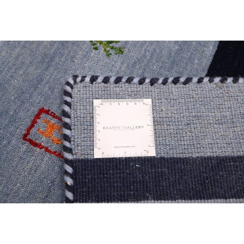 ECARPETGALLERY Hand Loomed Kashkuli Gabbeh Dark Navy, Grey Wool Rug - 6'6 x 9'8