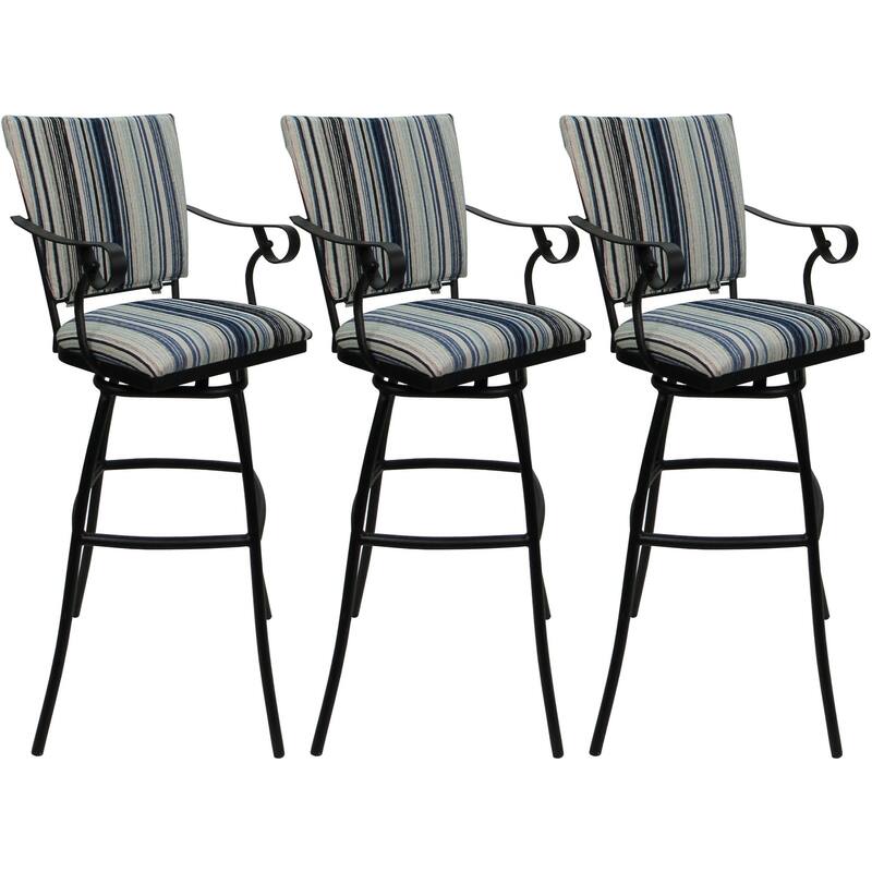 Set of 3 Outdoor Indoor Bar Stool Counter Extra Tall - Jenna PB Arms - Driftwood Blues - Black - Counter Height