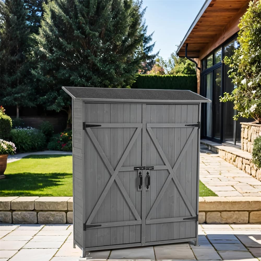 Outdoor Wood Storage Shed with Lockable Door and Detachable Shelves