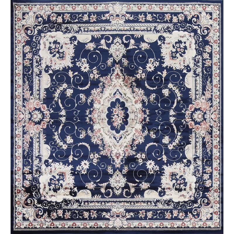Blue Floral Medallion Transitional Turkish Rug Oriental Carpet
