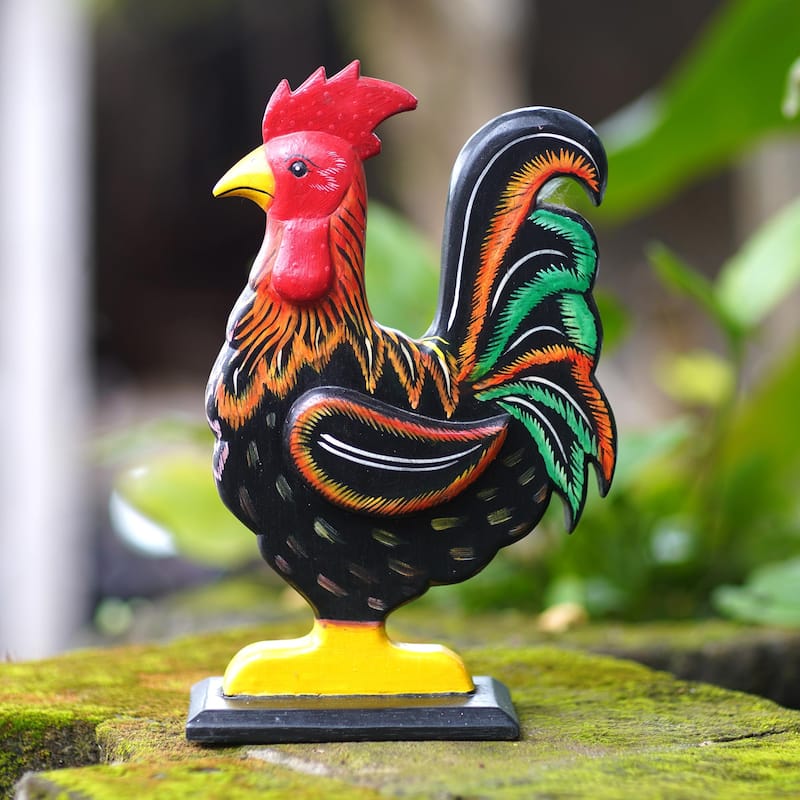 Novica Handmade Brave Rooster Wood Statuette