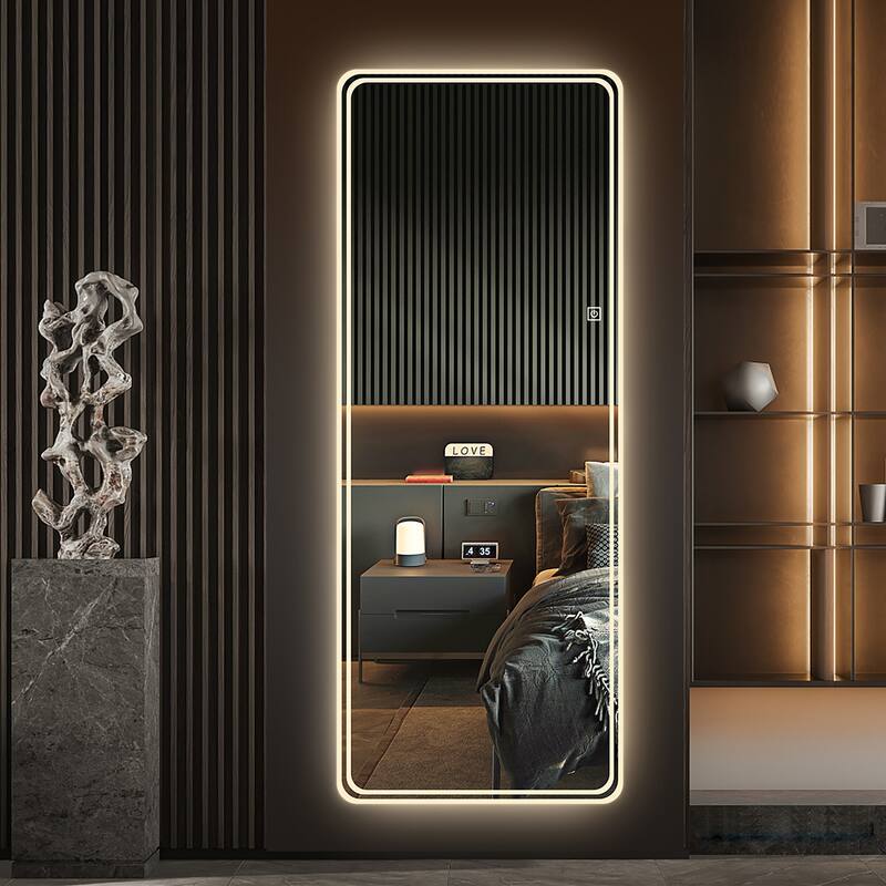 64"x21" Full Length Floor Mirror LED Whole Body Mirror, Wall Mounted Mirror with Lights - Silver - Silver