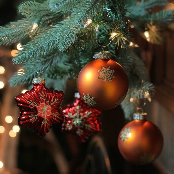 4ct Shiny Red Stars And Amber Orange Balls Glass Christmas Ornaments 4 25 Overstock 18510570