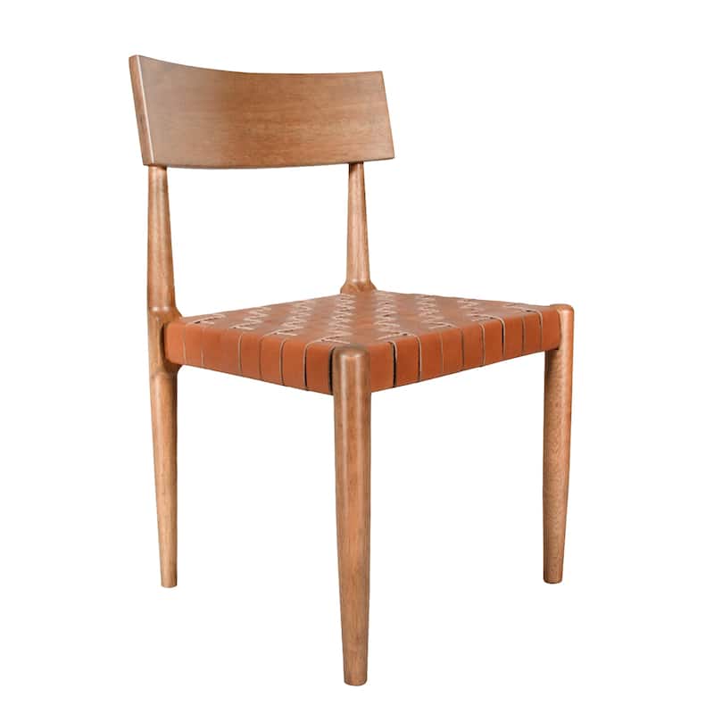 Genuine Leather Woven Straps Solid Back Side Chair (Set of 2)