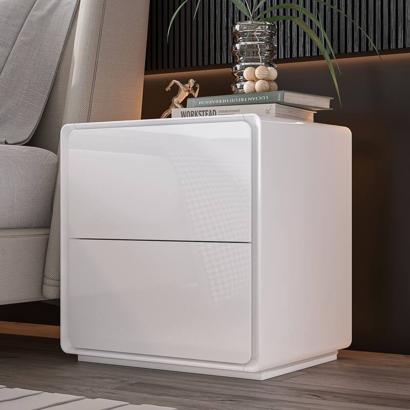 LED Nightstand Modern High Gloss Bedside Table Side Table End Table