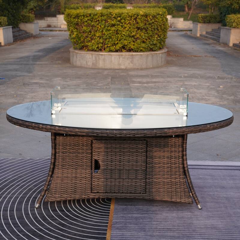 Ellington Outdoor Oval Wicker Firepit Table - Oval-Brown