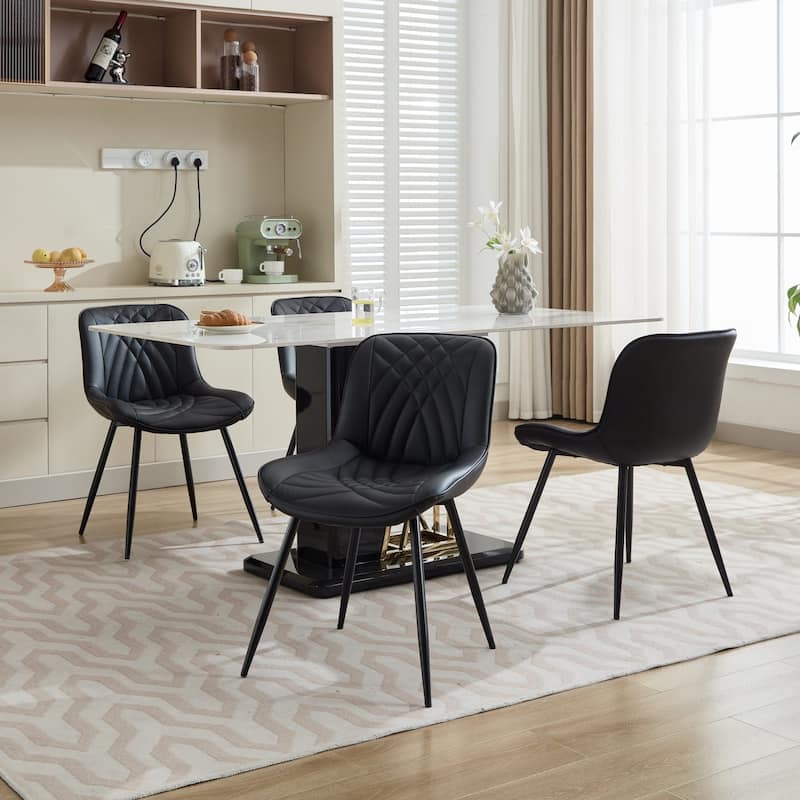 Dining Chairs Set of 2, Modern Faux Leather Upholstered Dinner Chairs - Black