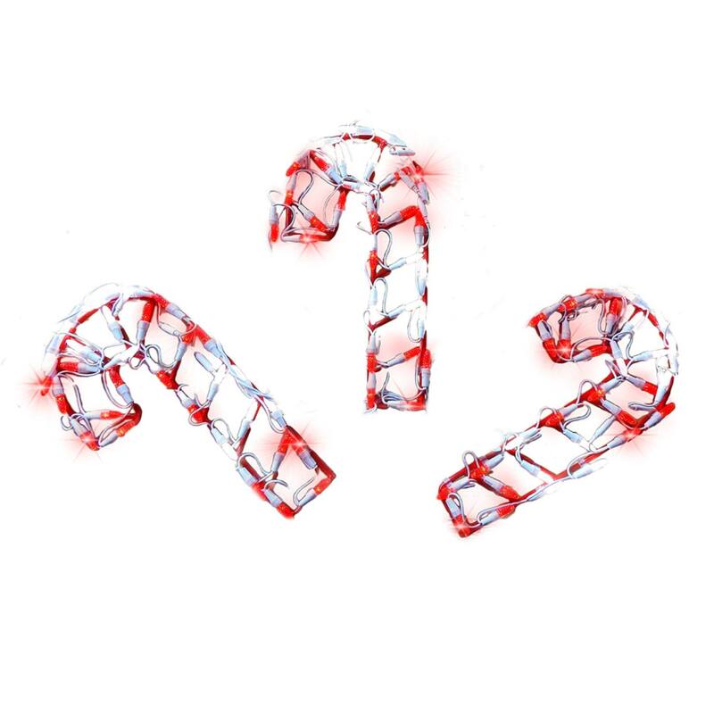 3-Piece LED Lighted Mini Candy Cane Outdoor Christmas Decoration - 13" - Red