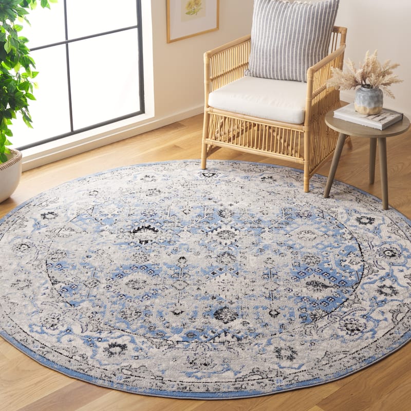 SAFAVIEH Odyssey Hildburga Shabby Chic Oriental Rug - 6'7" Round - Grey/Light Blue